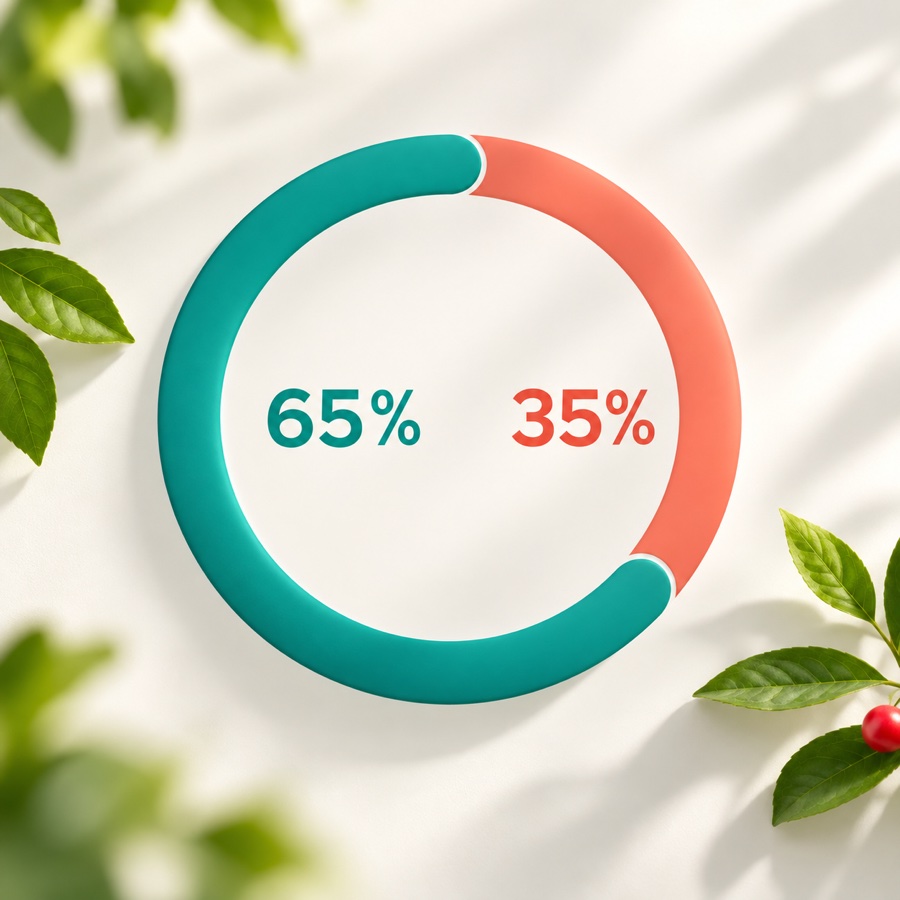 A 65/35 blend: 65% UnSugar Sweet Protein in teal and 35% your existing sweetener in coral, shown as a ring